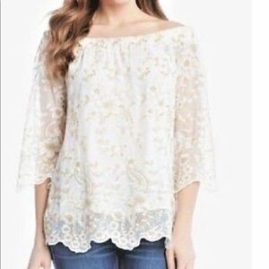 NWT Karen Kane beige with tan flowers blouse